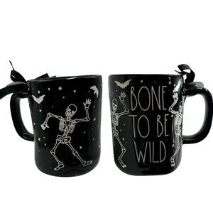 Rae Dunn Mug BONE TO BE WILD Black Halloween Skeleton Dancin Goth Witch New 2024